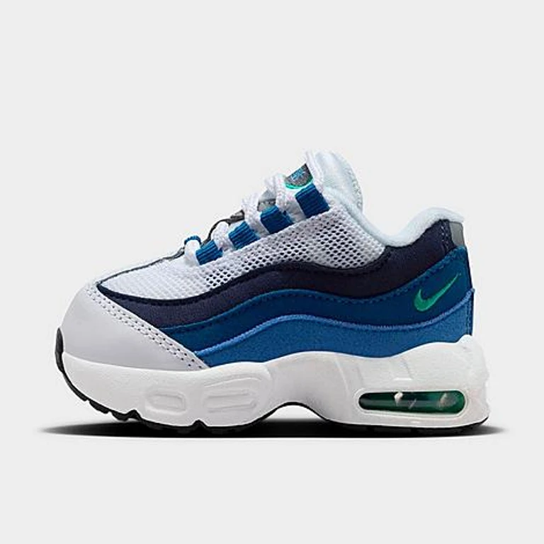 Nike Kids Toddler Air Max 95 Premium Casual Shoes in White/Lake Blue/French Blue Size: 4.0
