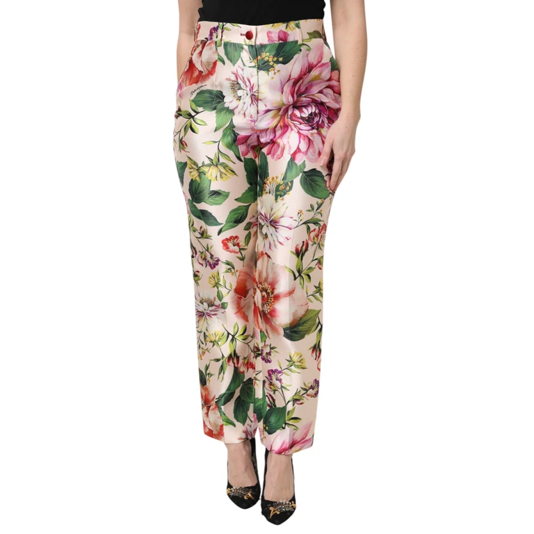 Dolce & Gabbana Multicolor Floral High Waist Straight Pants Silk Polyester - Women