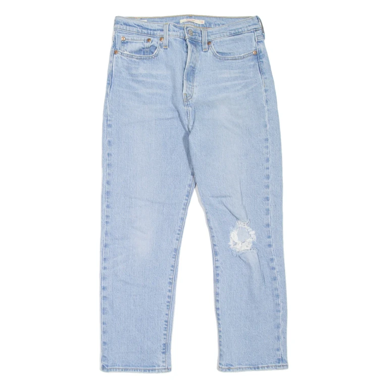 LEVI'S Wedgie BIG E Distressed Womens Jeans Blue Straight Stone Wash W29 L26