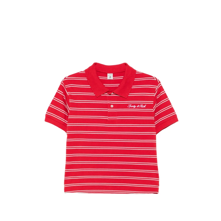 Sporty & Rich Striped Logo-embroidered Cotton Polo Shirt