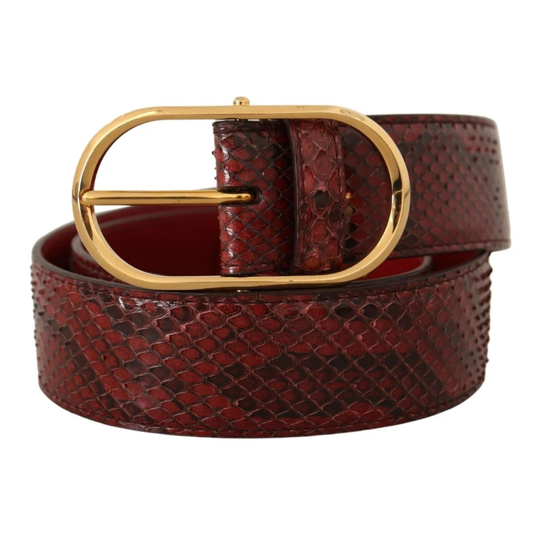 Dolce & Gabbana Red Exotic Leather Gold Oval Buckle Belt - Women