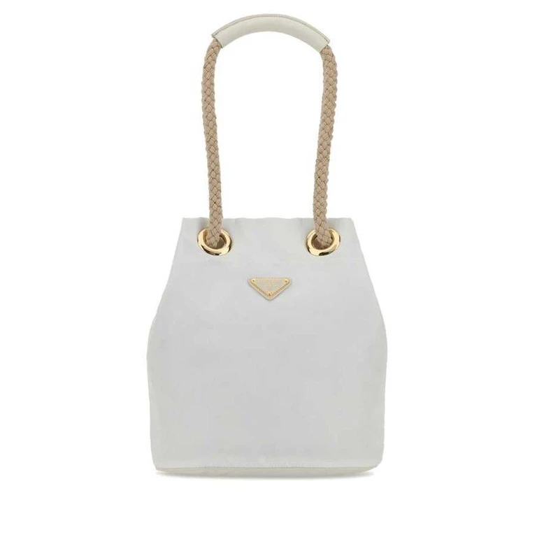 White Re-Nylon Prada Mariner Bucket Bag Bianco Borse A Secchiello