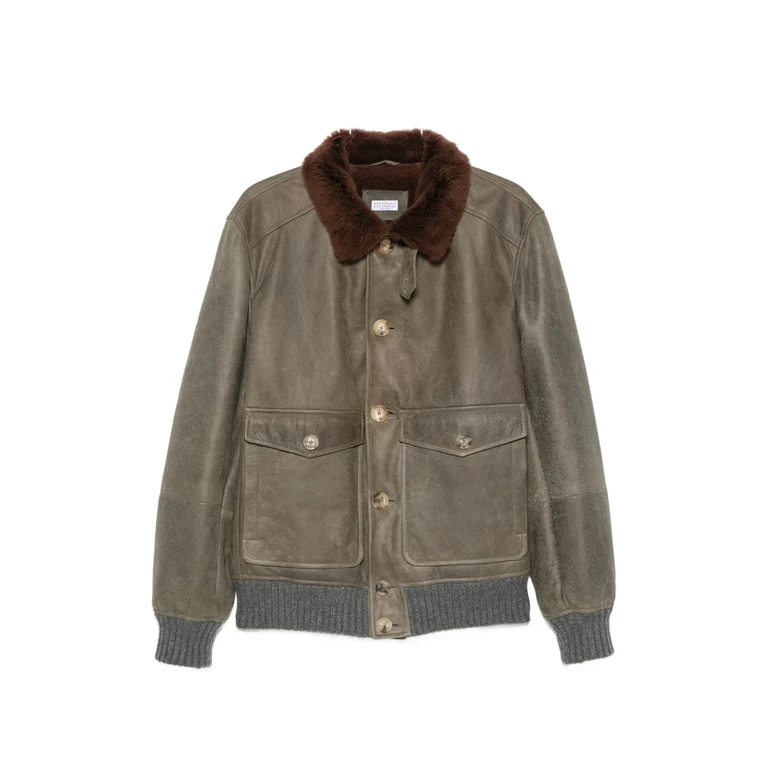 Shearling-trim Button-up Jacket