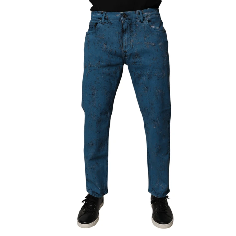 Blue Tie Dye Cotton Skinny Men Denim Jeans Elastane Clothing - Men