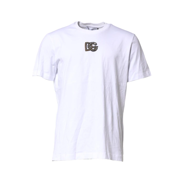 White Cotton Dg Logo Embroidery Men T-Shirt - Men