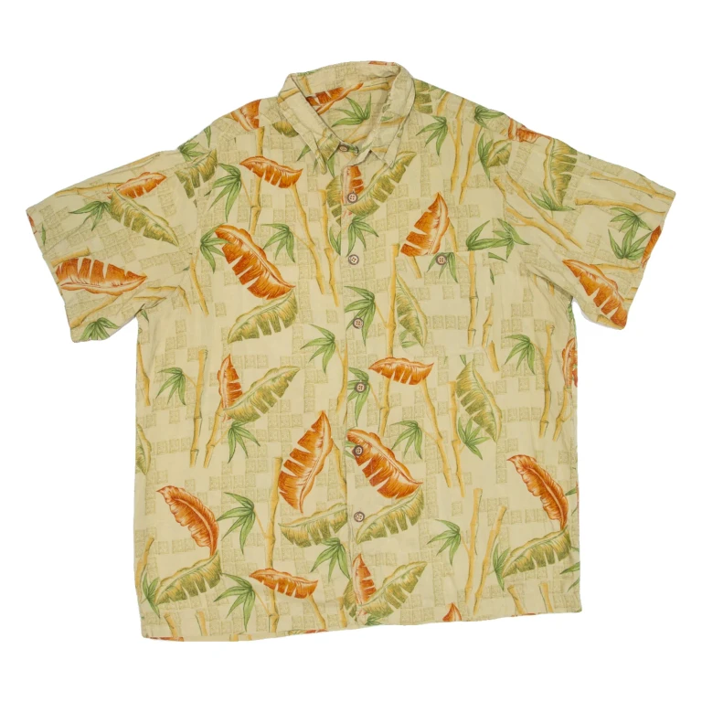 Mens Hawaiian Shirt Beige Floral XL