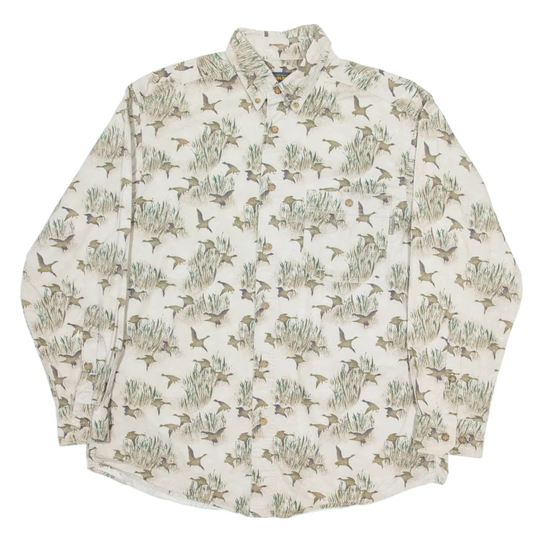 WOOLRICH Mens Shirt Grey Crazy Pattern Long Sleeve L