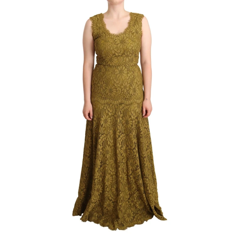 Dolce & Gabbana Brown Floral Lace Maxi Floor Length Dress Cotton - Women