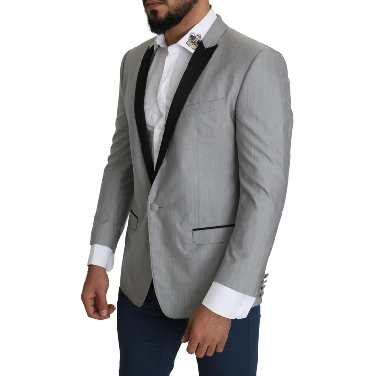 Dolce & Gabbana Light Gray Single Breasted Sartoria Blazer Silk Virgin Wool Polyester Clothing - Men
