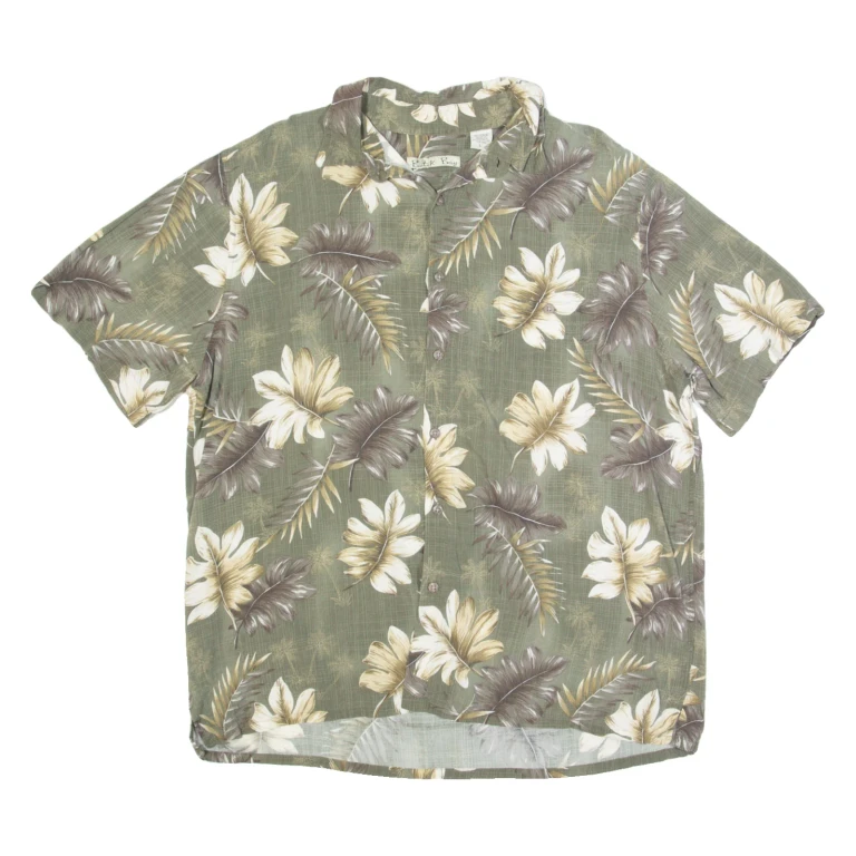 BATIK BAY Mens Hawaiian Shirt Green Floral L