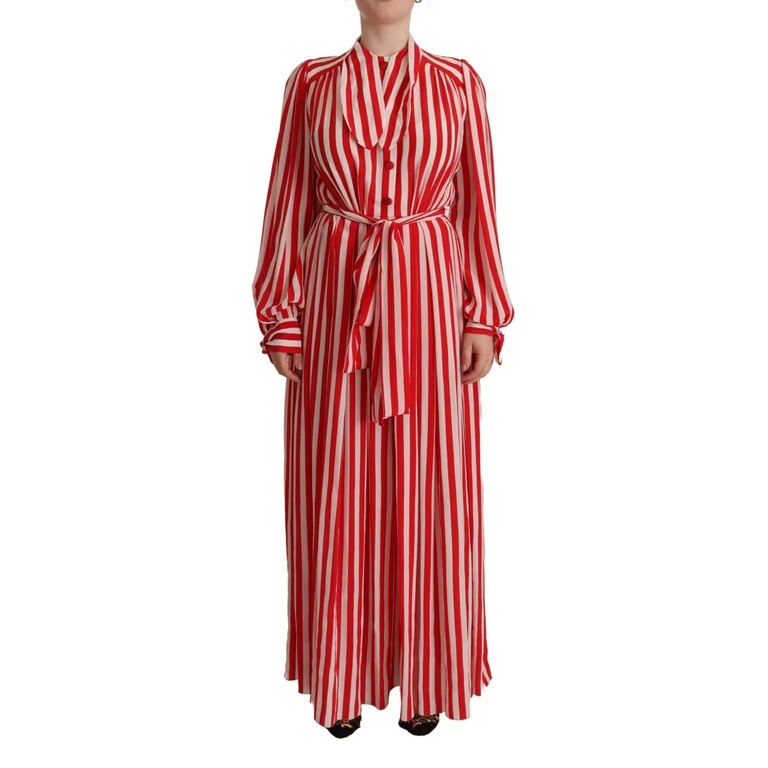 Dolce & Gabbana White Red Silk A-Line Shift Gown Dress - Women
