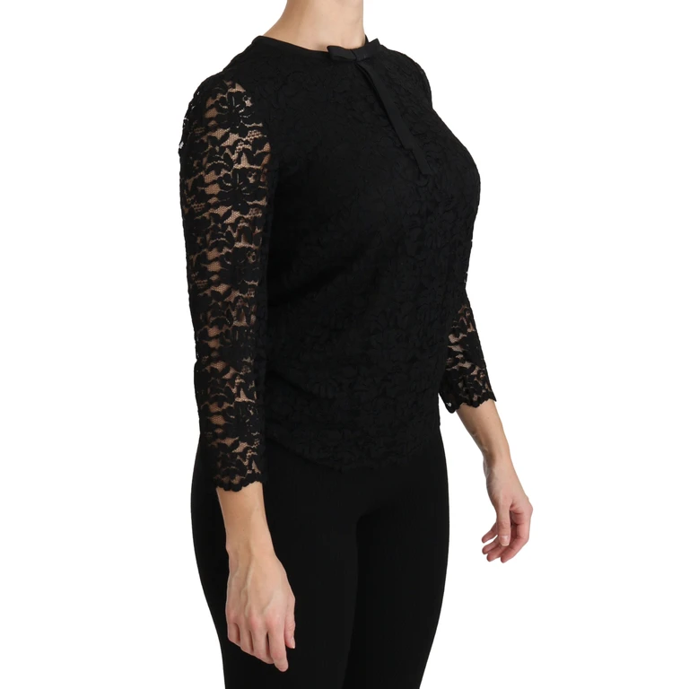 Dolce & Gabbana Black Lace Long Sleeve Nylon Blouse Viscose - Women