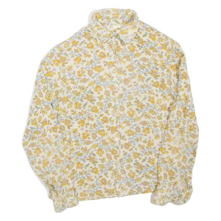 Womens Printed Shirt Beige Collared Long Sleeve Floral S