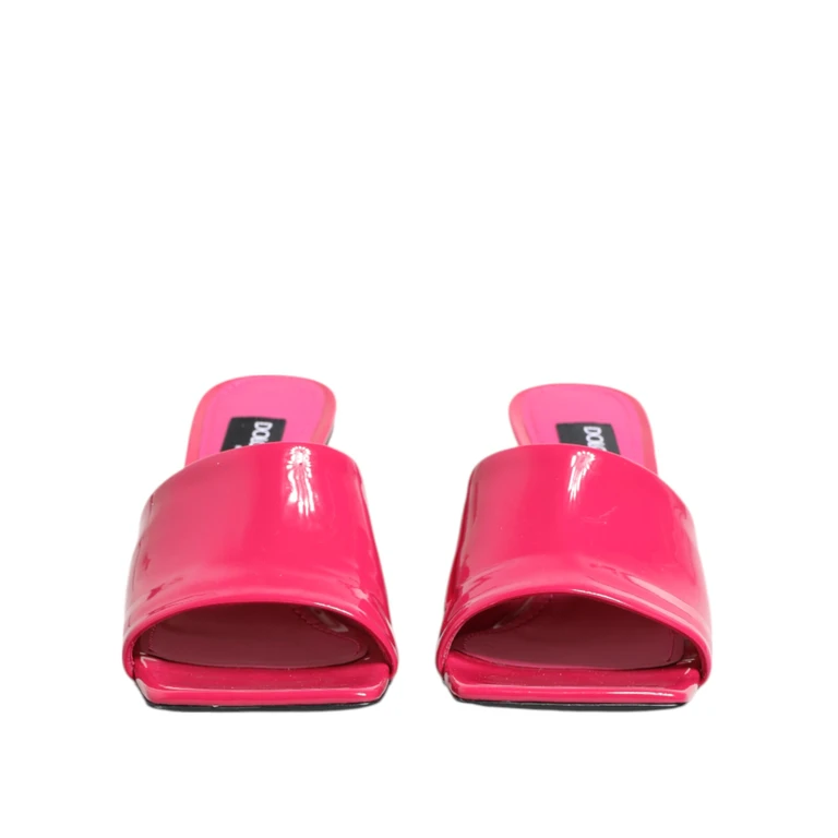 Pink Open Toe Block Heel Mules Sandals Shoes Calf Leather - Women