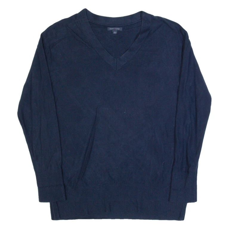 TOMMY HILFIGER Womens Jumper Blue V-Neck Tight Knit M