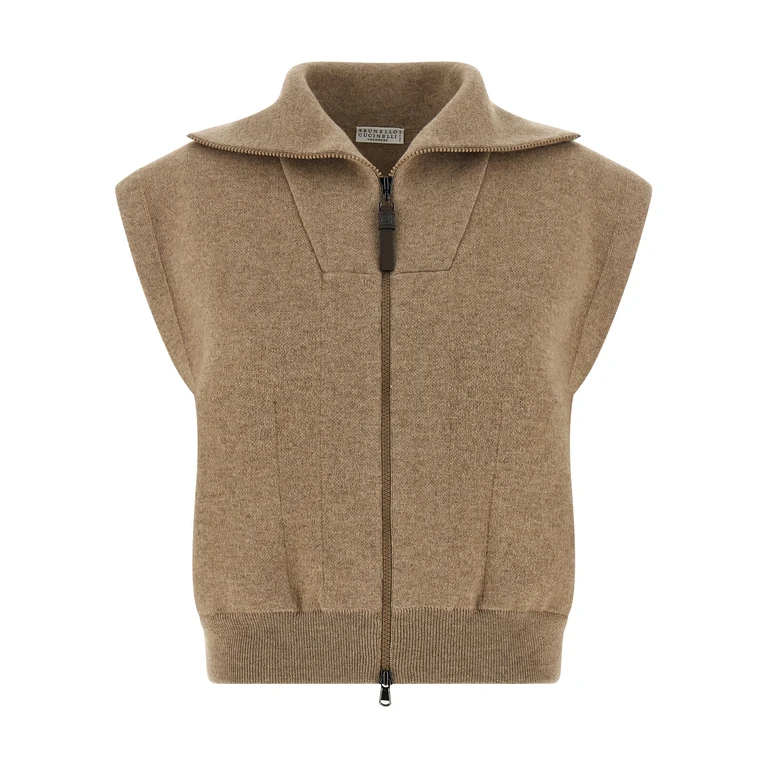 Brunello Cucinelli Beige Cashmere Sleeveless Jacket Clothing - Women