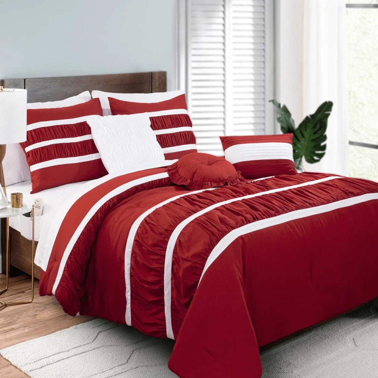12-Piece Isabella Pleated Ruched Ruffled Comforter Set, Includes 6-Piece Sheet Set with Double Sided Storage Pockets
