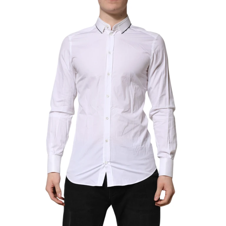 Dolce & Gabbana White Cotton Gold Long Sleeves Formal Shirt Elastane - Men