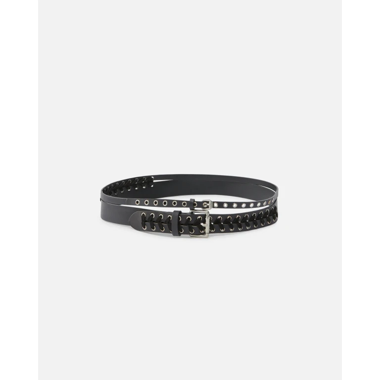 Pinko - Ceinture en cuir effet double de 4 cm avec détail de laçage - XS