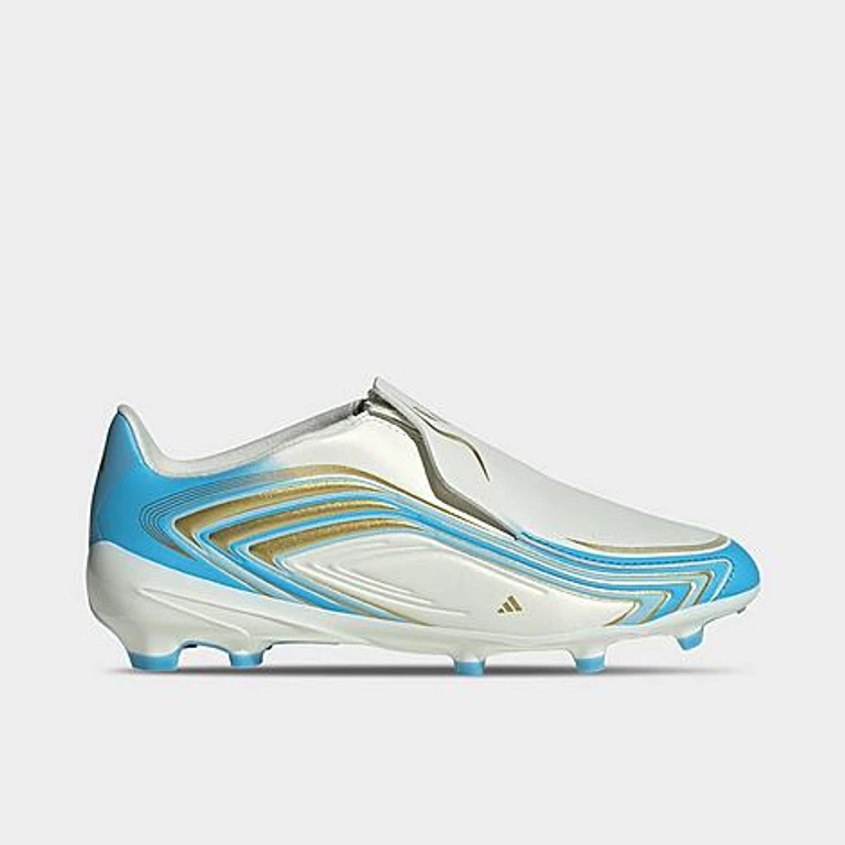 Little Kids and Big Kids F50 Messi League Laceless Firm Ground Soccer Cleats in Ivory/Semi Blue Burst/Icey Blue Size: 1.0