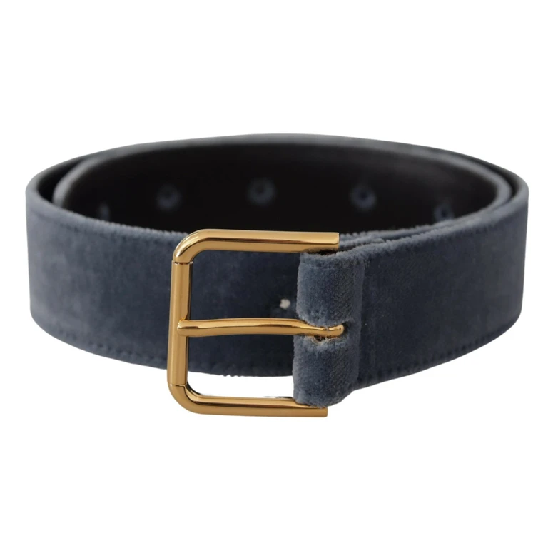 Dolce & Gabbana Navy Blue Velvet Gold Metal Logo Waist Buckle Belt - Women