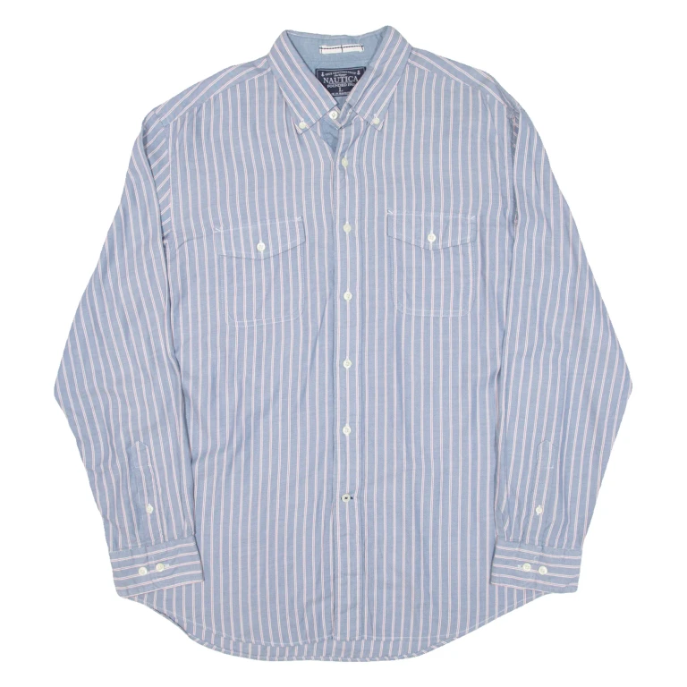 NAUTICA Mens Shirt Blue Striped Long Sleeve L
