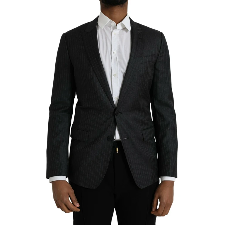 Dolce & Gabbana Black Stripe Martini Single Breasted Coat Blazer Virgin Wool Clothing - Men