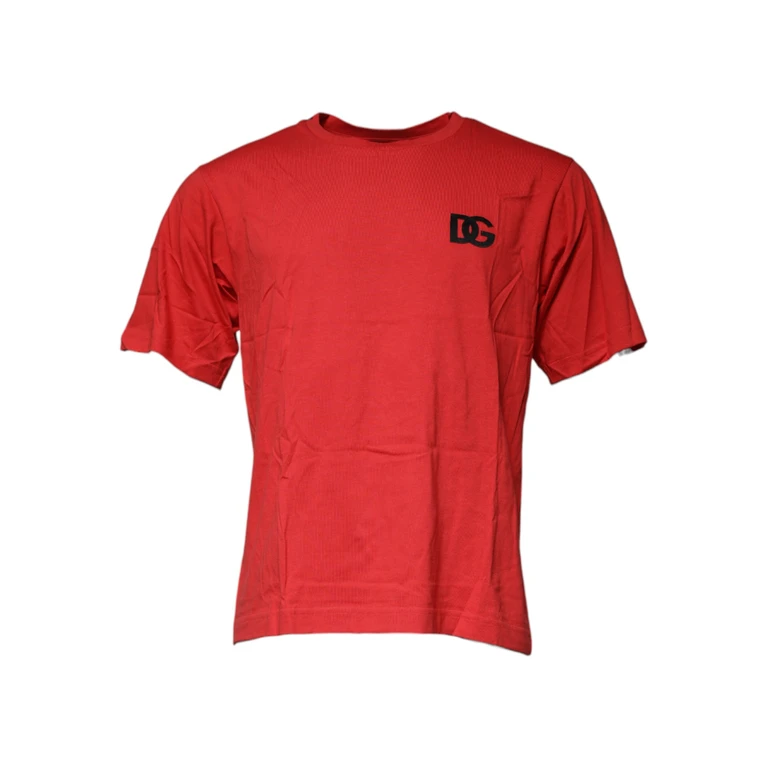Dolce & Gabbana Red Dg Logo Cotton Crew Neck T-Shirt - Men