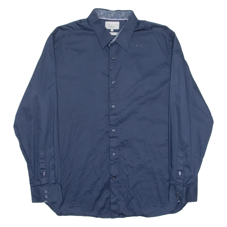 TED BAKER Mens Plain Shirt Blue Long Sleeve L (VV3-311024-5676)