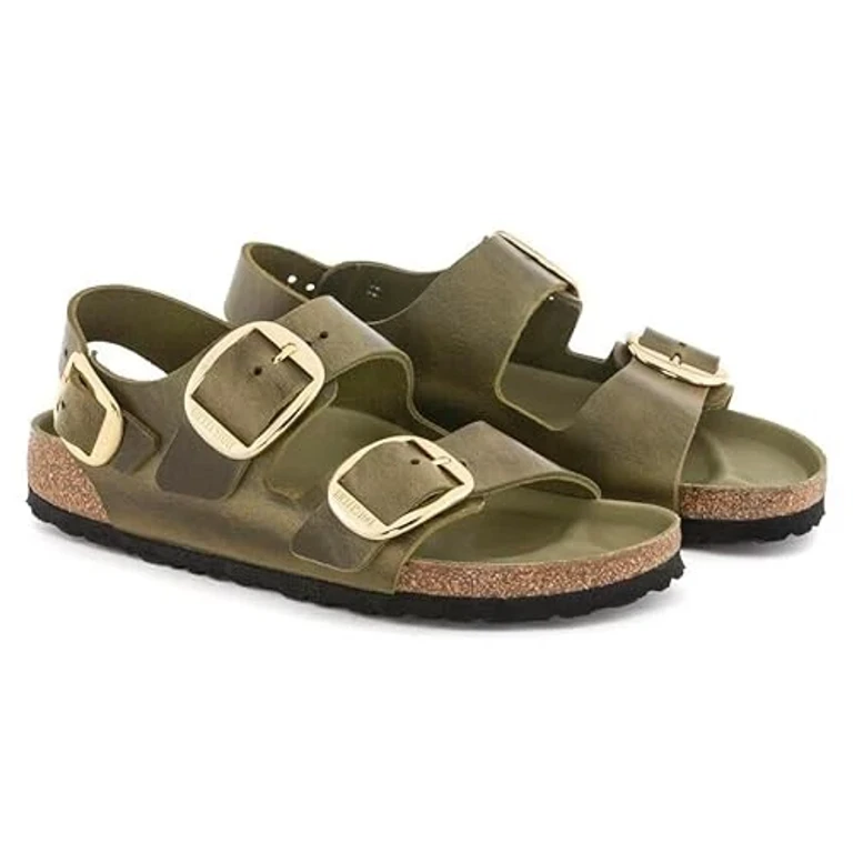 Unisex Milano Big Buckle Natural Leather Olive Green Olive