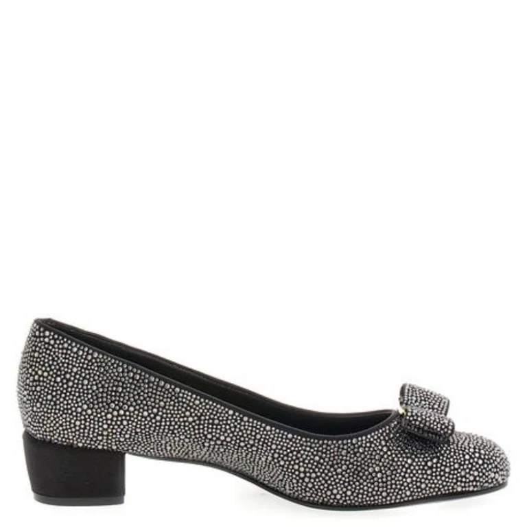 Ferragamo Crystal Embellished Vara Bow Pumps, Size 7 C