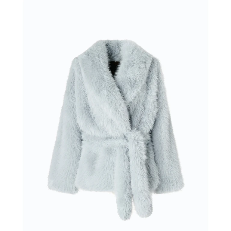 Veste ceinturée en fourrure synthétique - XS-S