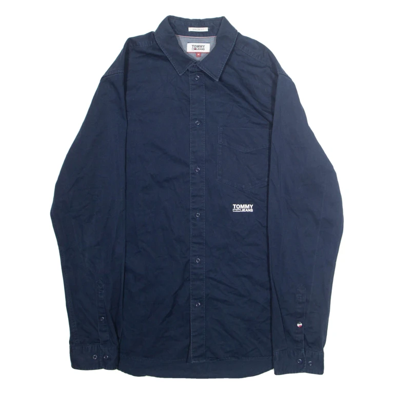 TOMMY HILFIGER Regular Fit Mens Plain Shirt Blue Long Sleeve M