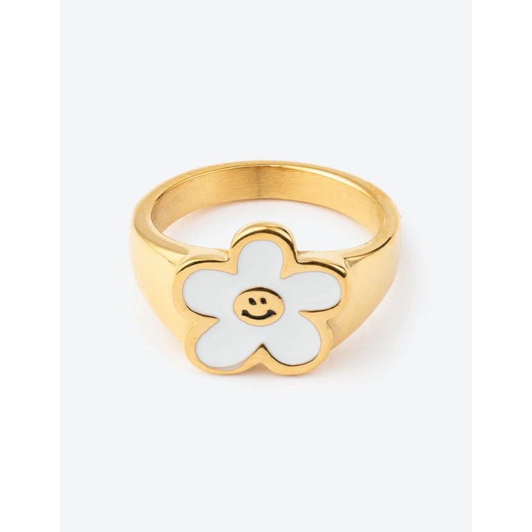 White Smiley Flower Ring
