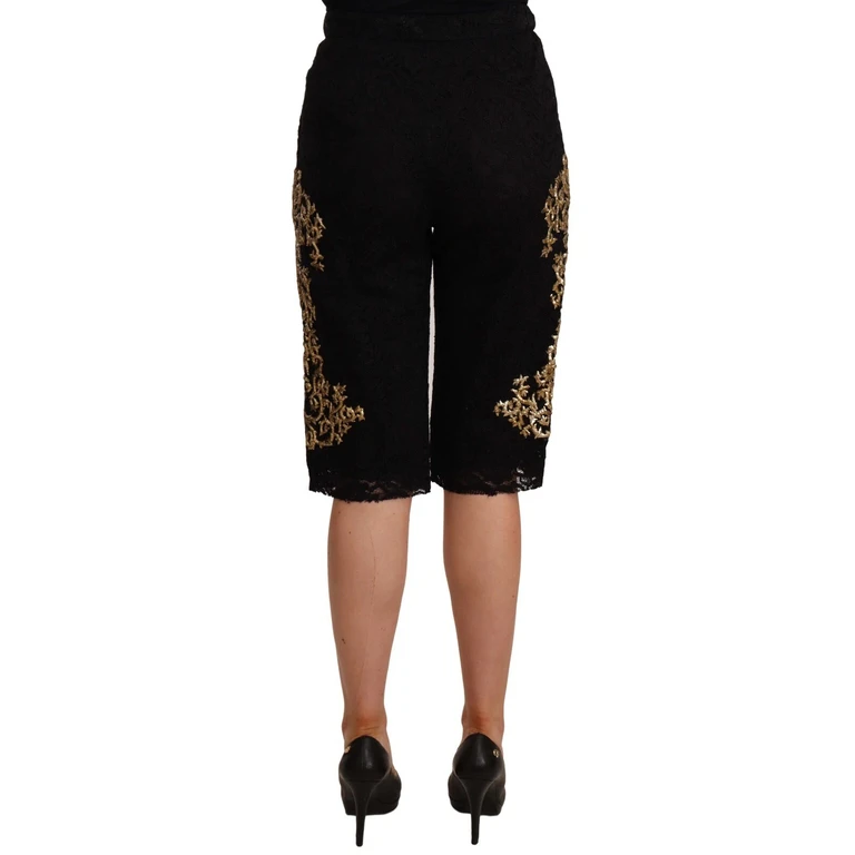 Dolce & Gabbana Black Lace Gold Baroque Special Piece Shorts - Women