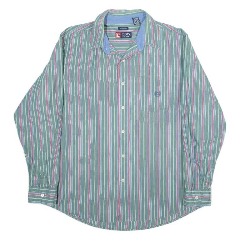 CHAPS Mens Shirt Green Striped Long Sleeve XL