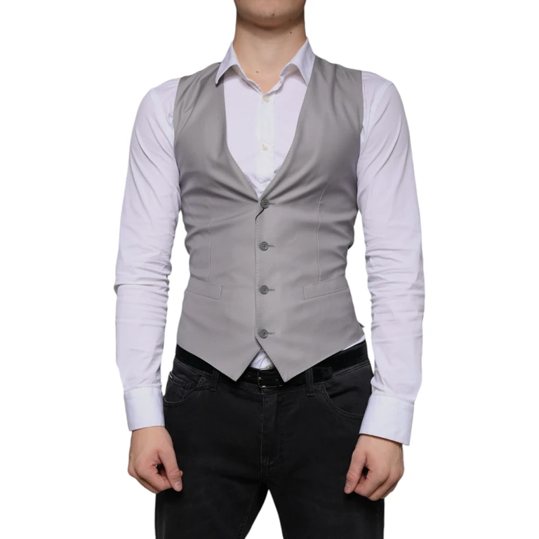 Dolce & Gabbana Light Gray Wool Formal Dress Waistcoat Vest Virgin Silk - Men
