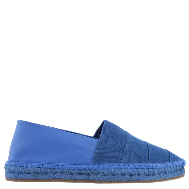 Denim Canvas and Leather Espadrilles, Size 9