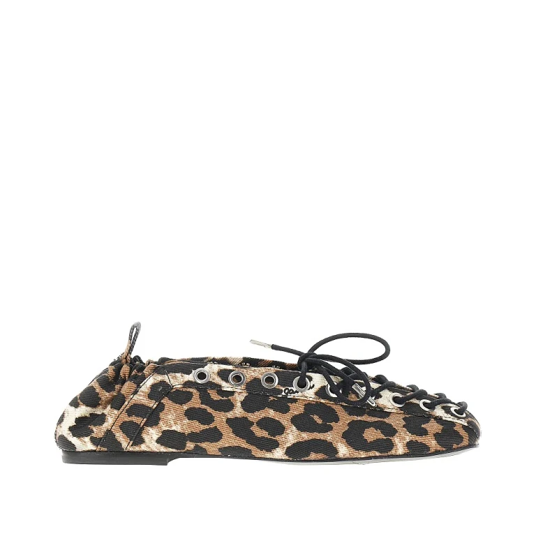 GANNI Denim ballerina flats with leopard print Woman 36