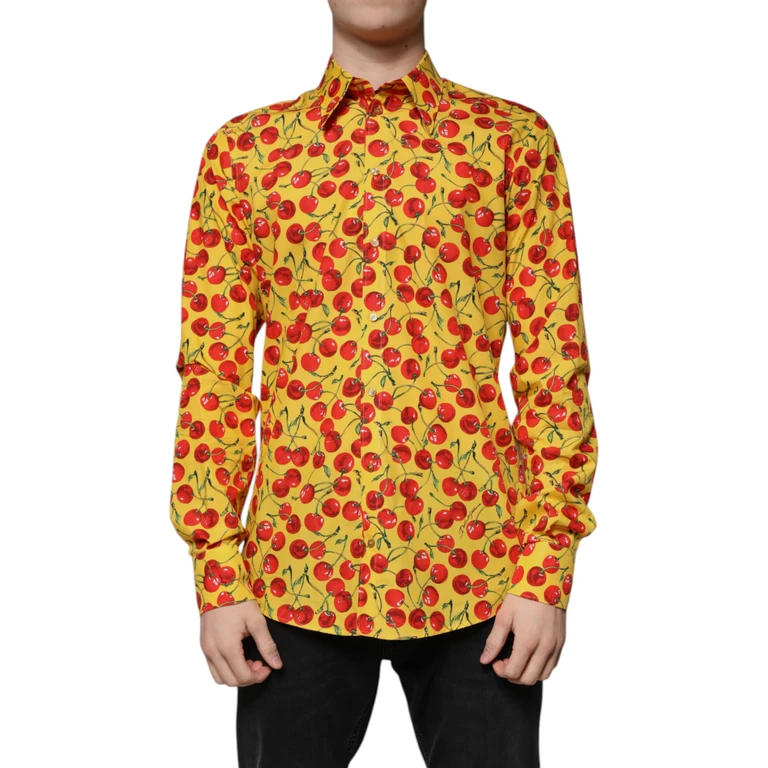 Dolce & Gabbana Yellow Cherry Cotton Martini Dress Shirt - Men