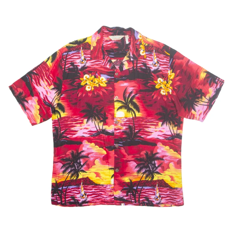 SUNNY ISLAND Mens Hawaiian Shirt Red Crazy Pattern L