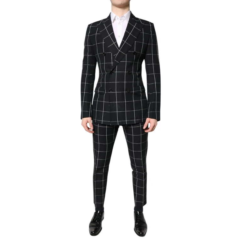 Dolce & Gabbana Black Taormina Double Breasted 2 Piece Suit Flax Cotton - Men