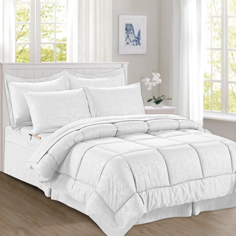 8-Piece Bamboo Floral Pattern Comforter Set- Includes 4-Piece Sheet Set with Double Sided Storage Pockets