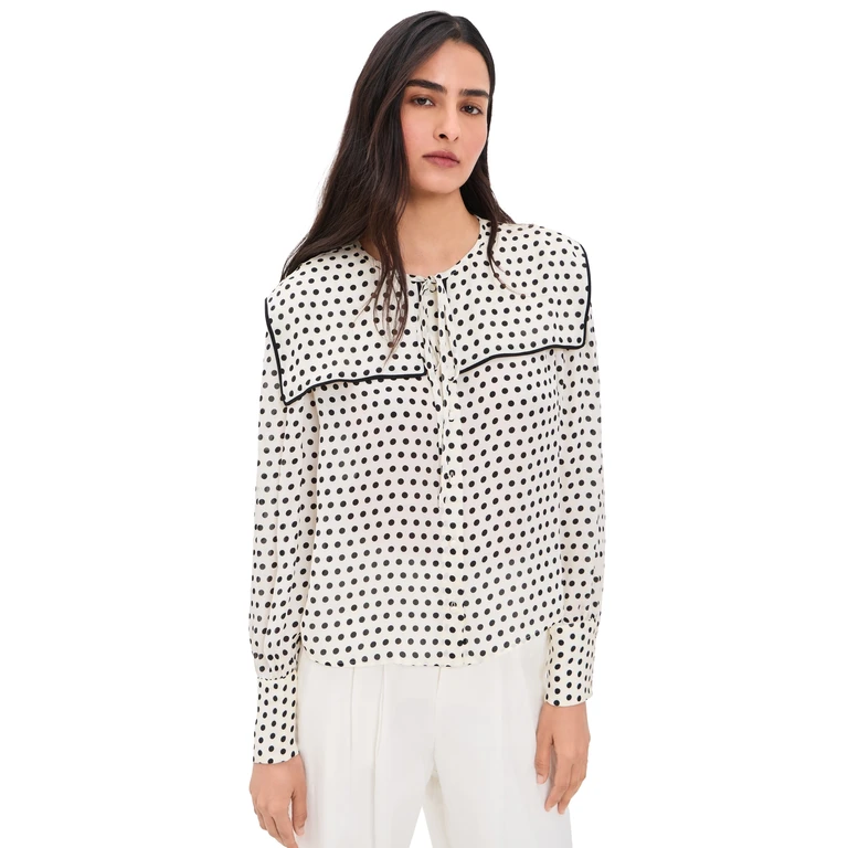 FRAME The Polka-Dot Fleet Silk Blouse Cream Multi S