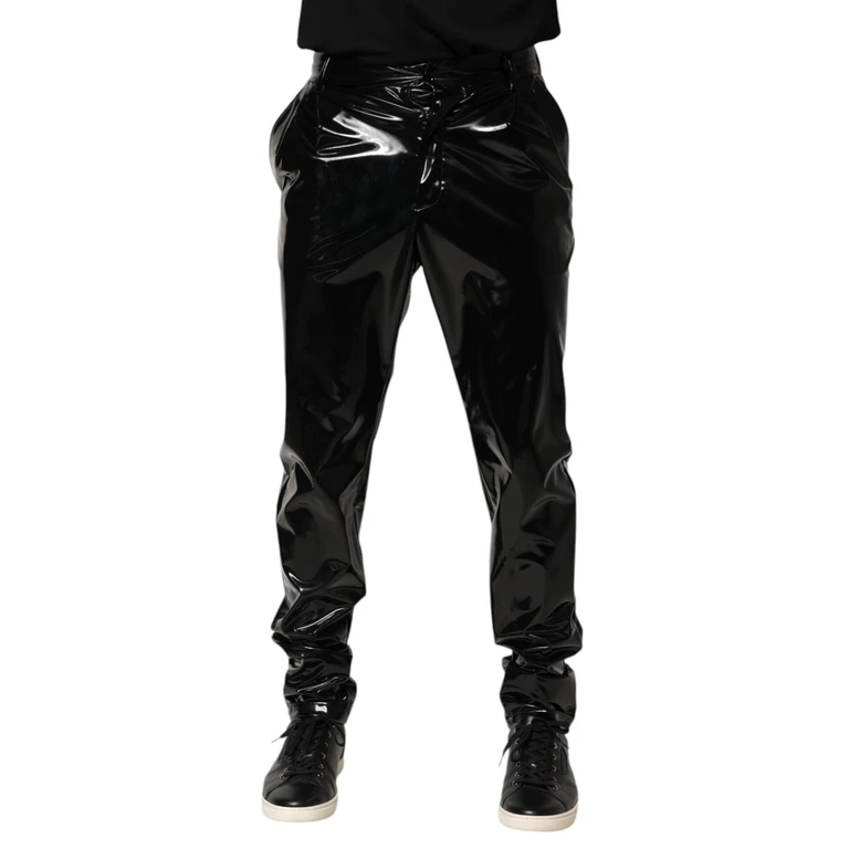 Dolce & Gabbana Black Polyester Mid Waist Men Trouser Pants Spandex Elastane - Men