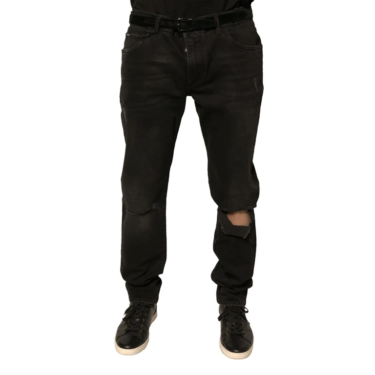 Dolce & Gabbana Black Ripped Logo Cotton Skinny Denim Jeans Elastane Clothing - Men
