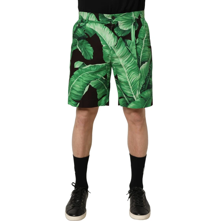 Black Green Banana Leaf Men Bermuda Shorts Cotton - Men