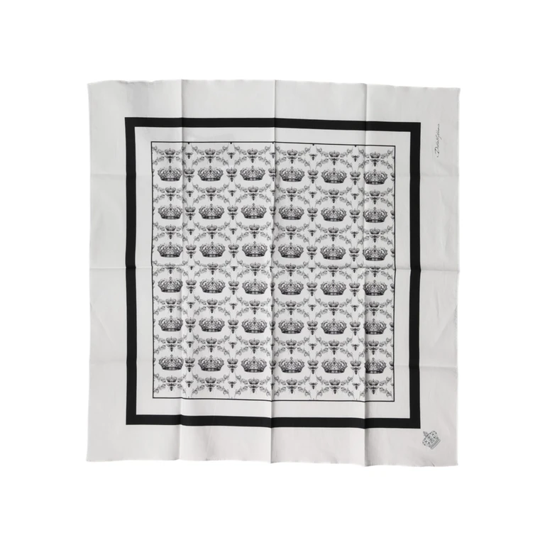 White Crown Cotton Men Square Foulard Scarf - Men