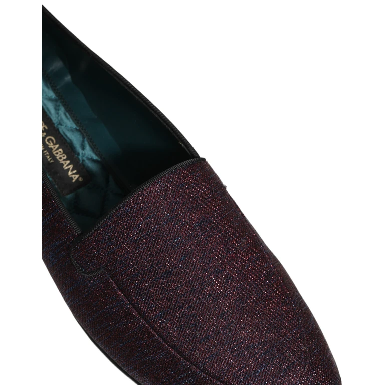 Dolce & Gabbana Maroon Glitter Lurex Logo Dress Loafers Shoes Leather - Men