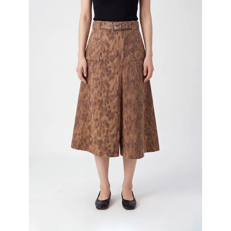 Asymmetrical Animal-Print Midi Skirt in Organic Cotton (A1090174ZZT)